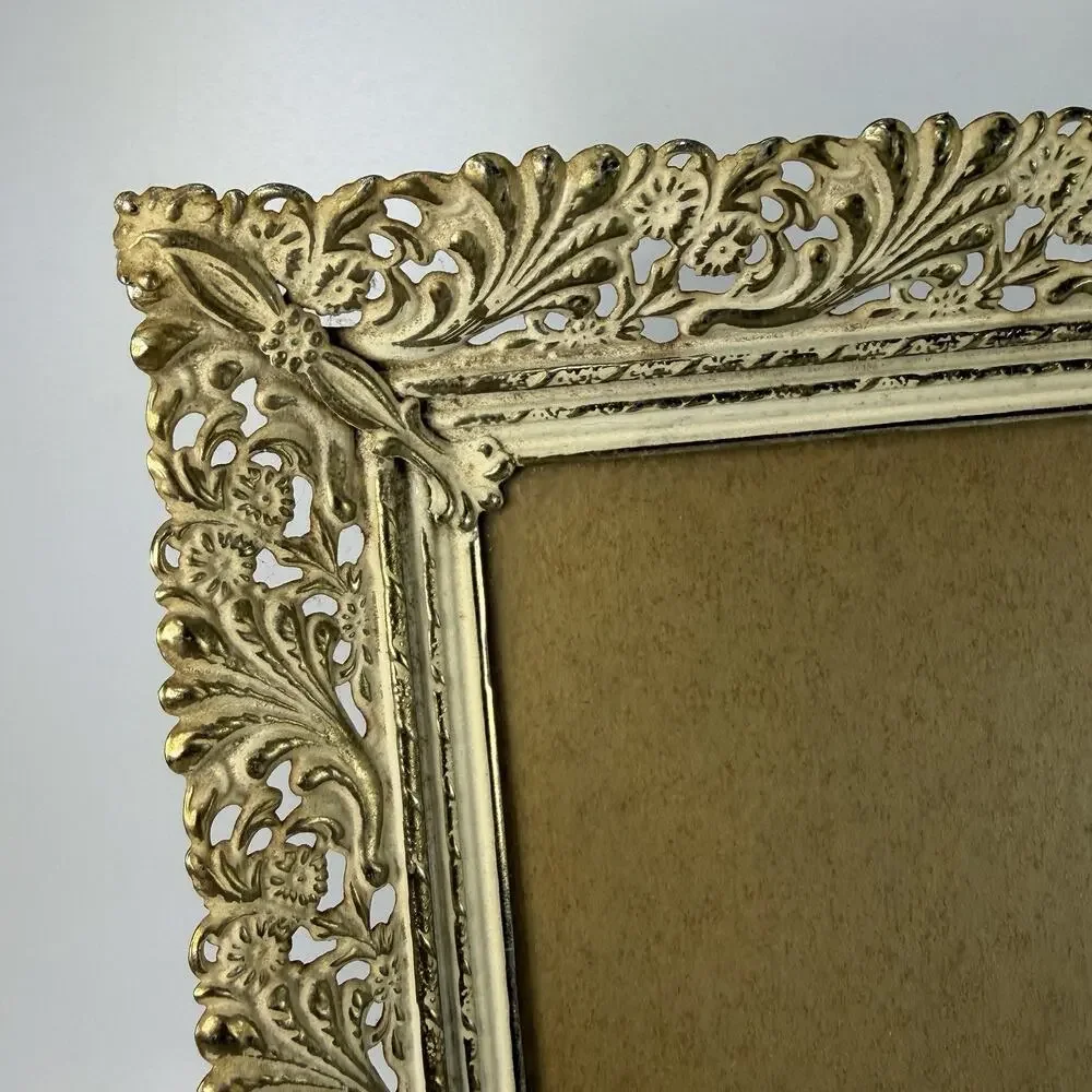 Vintage Gold White Ornate Filigree Metal Photo Frame 8x10